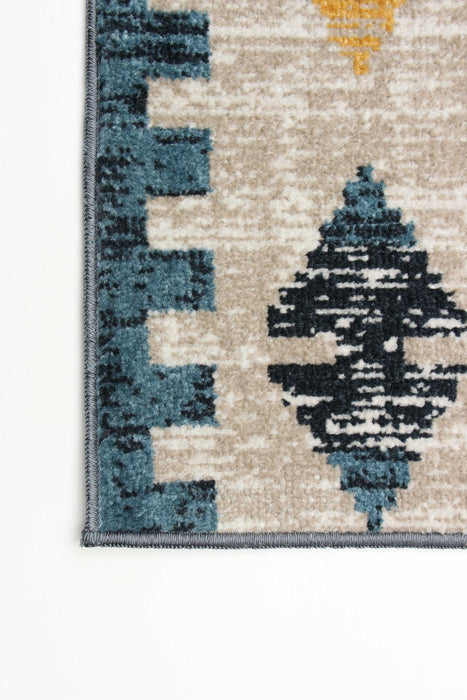 Carpette Mosaic taupe et bleue lavable à la machine - 5 pi 0 po x 7 pi 0 po