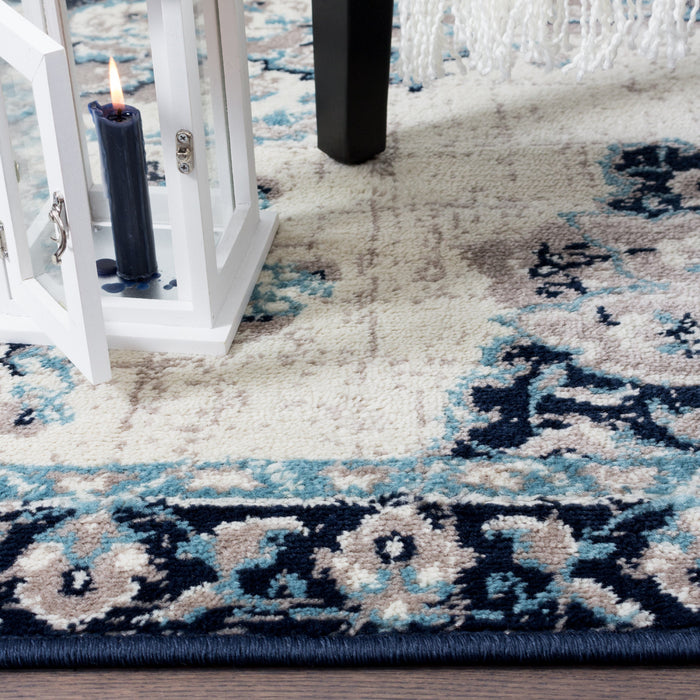 Carpette Sav Vintage bleu marine et blanche 4 x 6