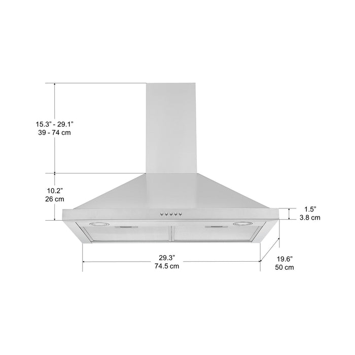 Hotte de cuisinière murale de style pyramidal convertible Ancona de 30 po - AN-1158