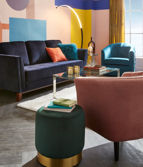 Pouf de rangement Phebe de 16,5 po avec base à bordures dorées - vert