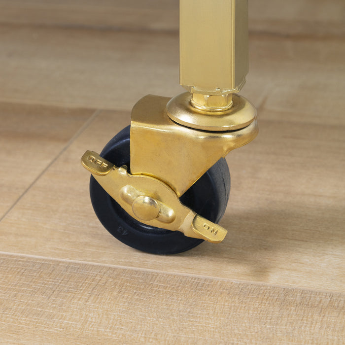 Chariot bar Maliza avec rangement pour bouteilles de vin et support pour verres à vin - imitation marbre Carrare et doré