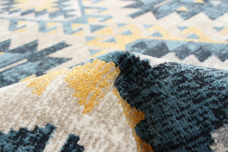 Carpette Mosaic taupe et bleue lavable à la machine - 5 pi 0 po x 7 pi 0 po