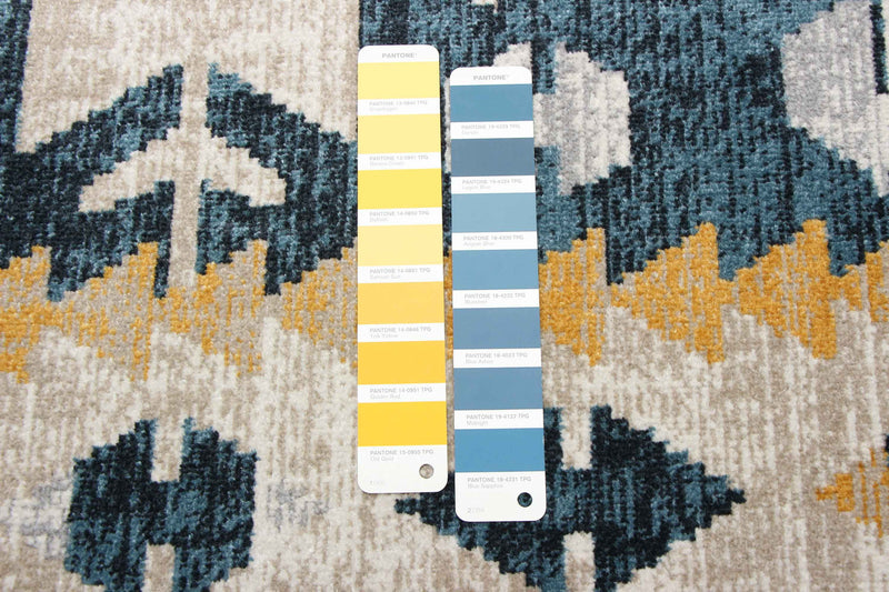 Carpette Roma taupe et bleue lavable à la machine - 6 pi 0 po x 9 pi 0 po