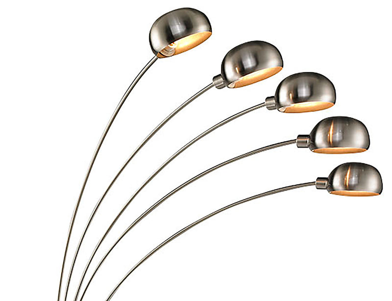 Lampe à pied arquée moderne de style paon de 88 po acier brossé à 5 ampoules