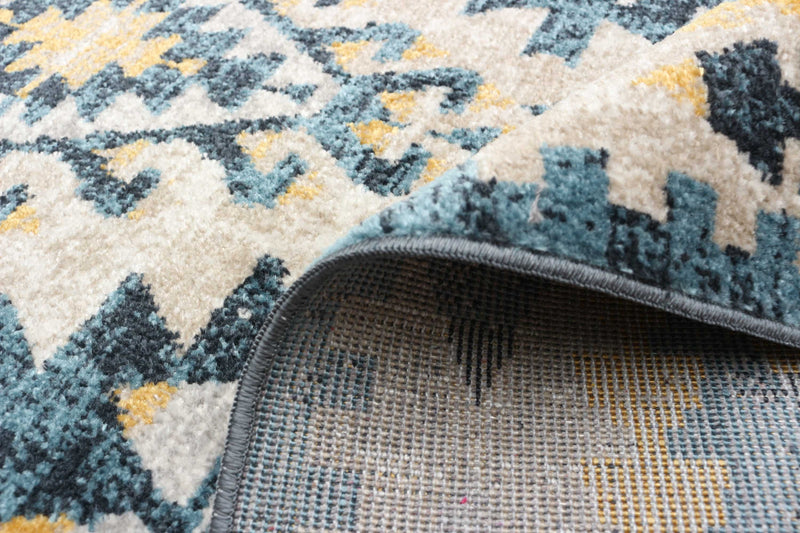Carpette Mosaic taupe et bleue lavable à la machine - 2 pi 6 po x 8 pi 0 po