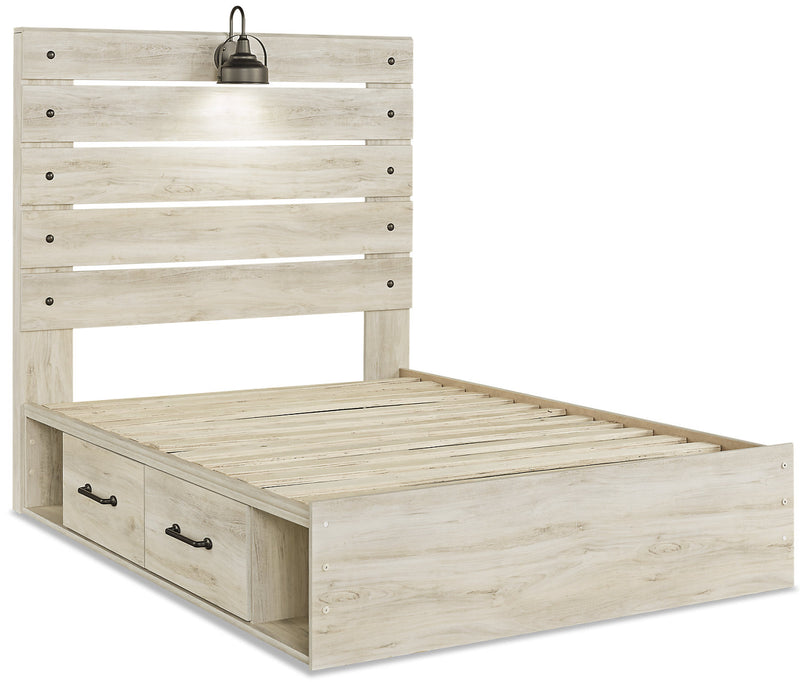 Lit plateforme de rangement latéral Abby avec éclairage à DEL et ports USB, blanc - format lit double