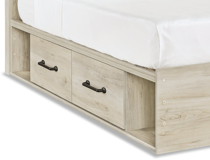 Lit plateforme de rangement latéral Abby avec éclairage à DEL et ports USB, blanc - format lit double