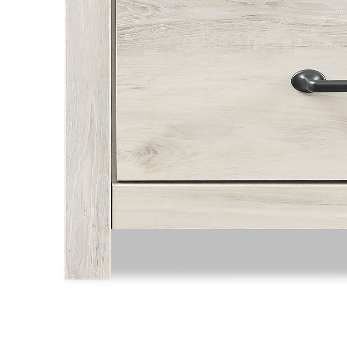 Ensemble de chambre à coucher Abby 6 pièces avec lit de rangement latéral, commode, miroir, table de nuit, éclairage à DEL et port USB, blanc - format lit double