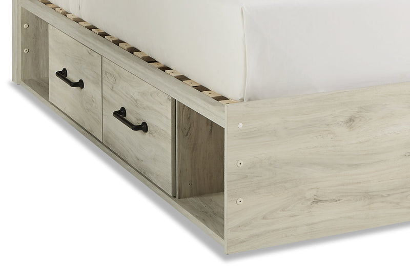 Ensemble de chambre à coucher Abby 5 pièces avec lit de rangement latéral, commode, miroir, éclairage à DEL et port USB, blanc - format très grand lit