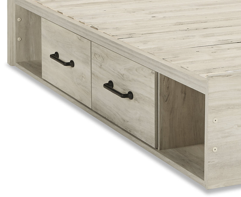 Ensemble de chambre à coucher Abby 5 pièces avec lit de rangement latéral, commode, miroir, éclairage à DEL et port USB, blanc - format grand lit