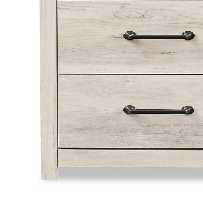 Ensemble de chambre à coucher Abby 5 pièces avec lit à panneau, commode, miroir, éclairage à DEL et port USB, blanc - format lit double