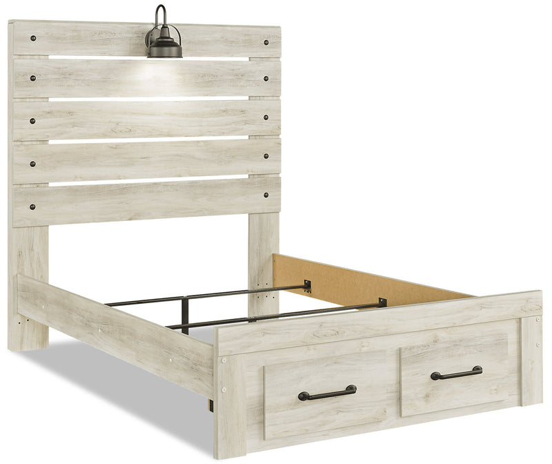 Ensemble de chambre à coucher Abby 6 pièces avec lit de rangement, commode, miroir, table de nuit, éclairage à DEL et port USB, blanc - format lit double