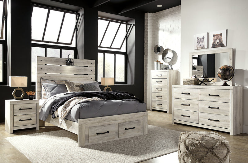 Ensemble de chambre à coucher Abby 6 pièces avec lit de rangement, commode, miroir, table de nuit, éclairage à DEL et port USB, blanc - format lit double