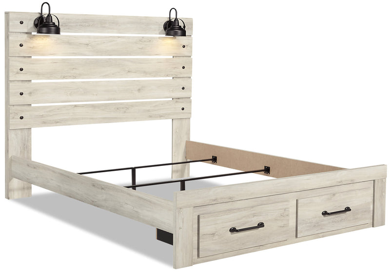 Ensemble de chambre à coucher Abby 5 pièces avec lit de rangement, commode, miroir, éclairage à DEL et port USB, blanc - format très grand lit