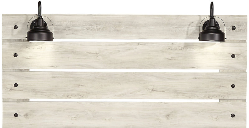 Lit à panneau Abby avec tête de lit, cadre de lit, éclairage à DEL et port USB, blanc - format grand lit