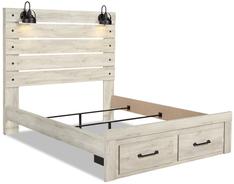Ensemble de chambre à coucher Abby 5 pièces avec lit de rangement, commode, miroir, éclairage à DEL et port USB, blanc - format grand lit
