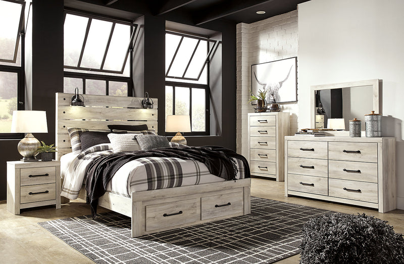 Ensemble de chambre à coucher Abby 5 pièces avec lit de rangement, commode, miroir, éclairage à DEL et port USB, blanc - format grand lit