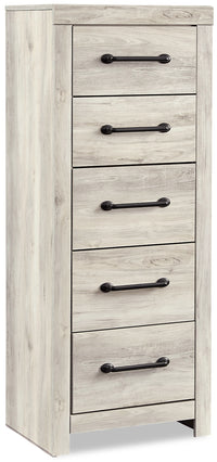 Commode verticale étroite Abby de 21,7 po (L) x 53,9 po (H) à 5 tiroirs pour la chambre à coucher - blanche