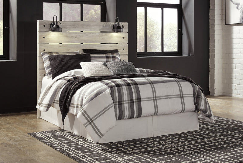 Tête de lit à panneau Abby avec éclairage à DEL et ports USB, blanche - format grand lit