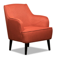 Fauteuil d’appoint Aimy de 28 po en tissu d’apparence lin avec pattes cylindriques en bois - orange
