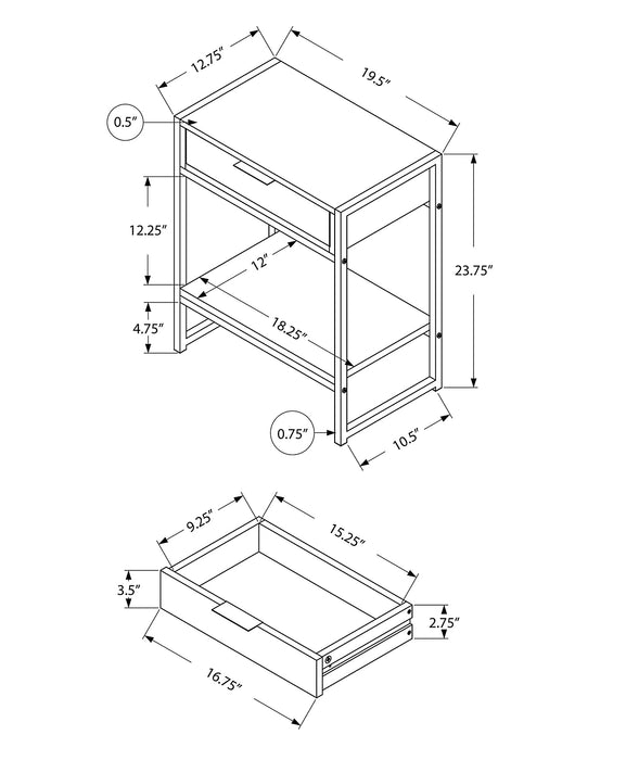 Table d'appoint Alice de 19,5 po avec rangement et tablette - cappuccino avec touches dorées
