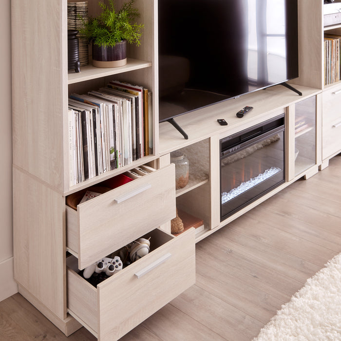 Meuble audio-vidéo moderne Antoni 3 pièces de 102 po avec foyer électrique et rangement pour téléviseurs jusqu’à 70 po - blanc