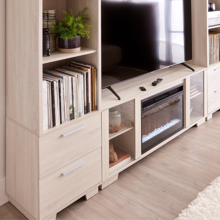 Meuble audio-vidéo moderne Antoni 3 pièces de 102 po avec foyer électrique et rangement pour téléviseurs jusqu’à 70 po - blanc