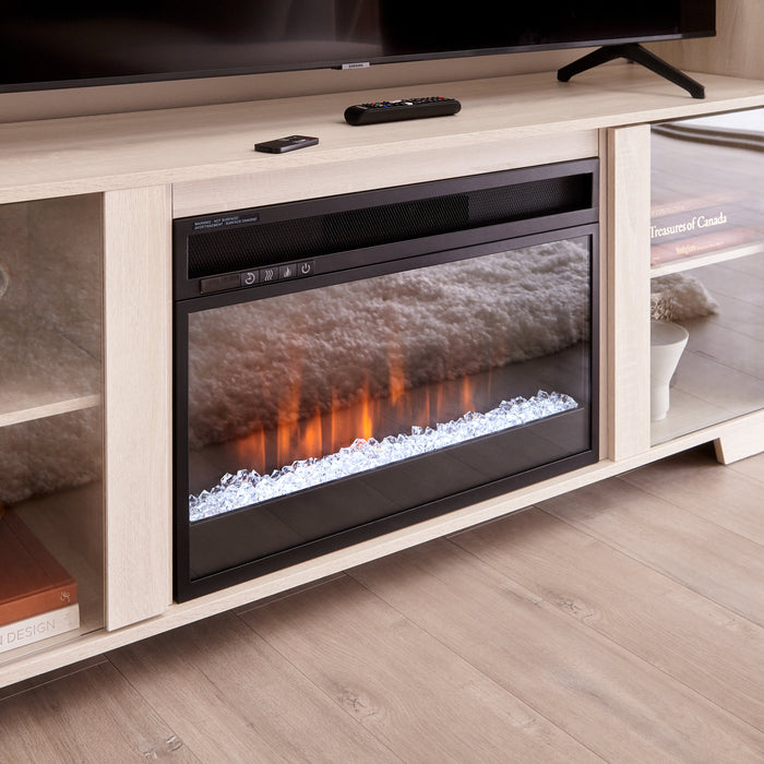 Meuble audio-vidéo moderne Antoni 3 pièces de 102 po avec foyer électrique et rangement pour téléviseurs jusqu’à 70 po - blanc