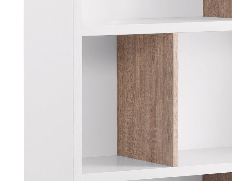 Bibliothèque Bremen de 32,75 po avec 4 tablettes décalées - blanche et brun clair 