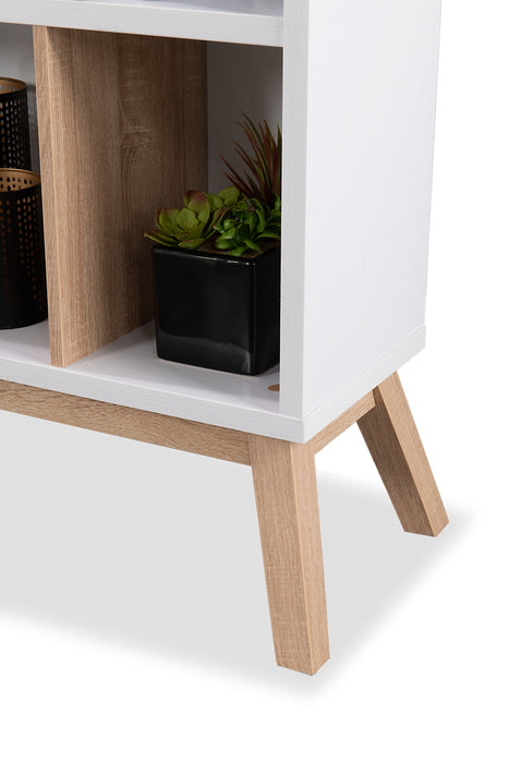 Bibliothèque Bremen de 32,75 po avec 4 tablettes décalées - blanche et brun clair 