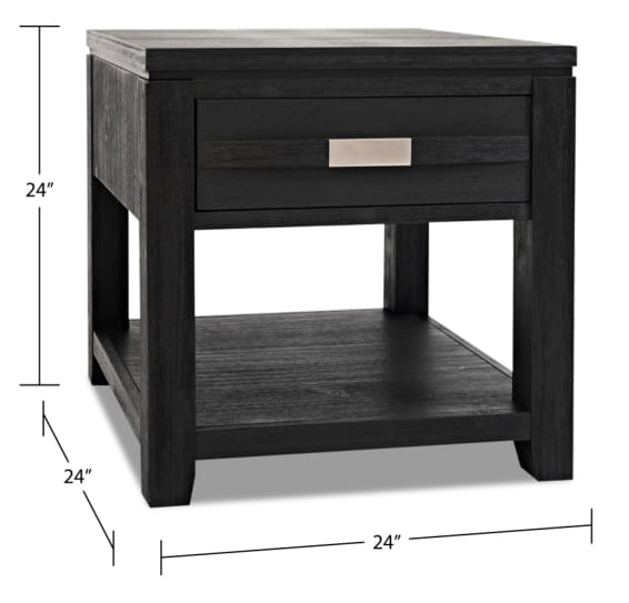 Table de bout rustique Bronx de 24 po avec rangement et tablette - bois anthracite