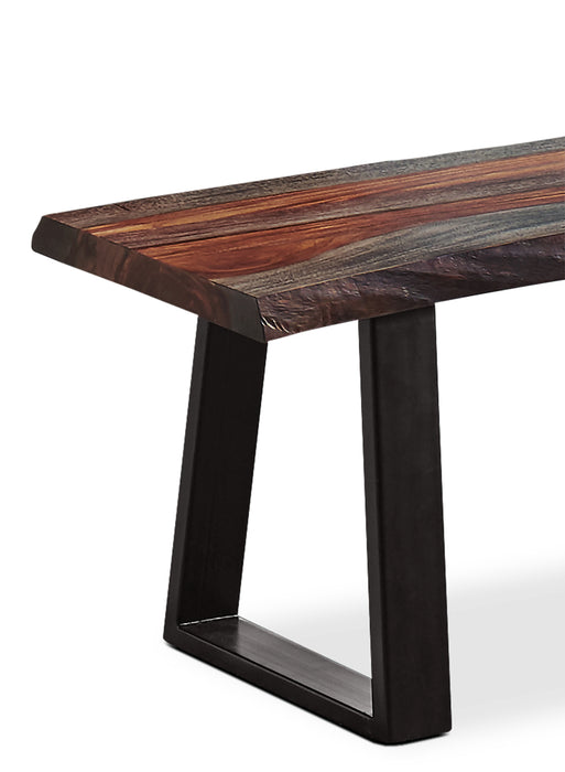 Banc de salle à manger Bowery de 70 po (L) en sheesham et métal avec base trapézoïde - brun