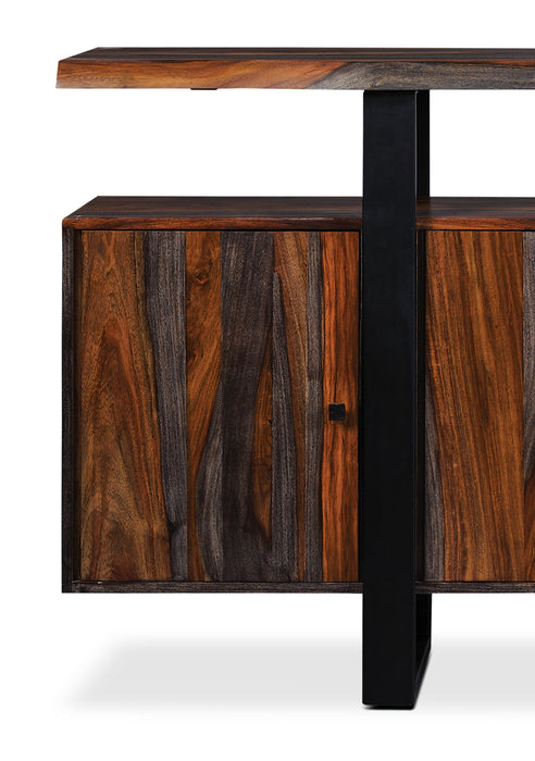 Desserte de salle à manger Bowery de 69 po (L) en sheesham et en métal avec rangement et tablette - brune