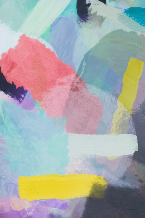 Œuvre d’art murale Giant Art « Brush Painting Texture Abstract In Blue Pink Yellow Green » 72 x 48