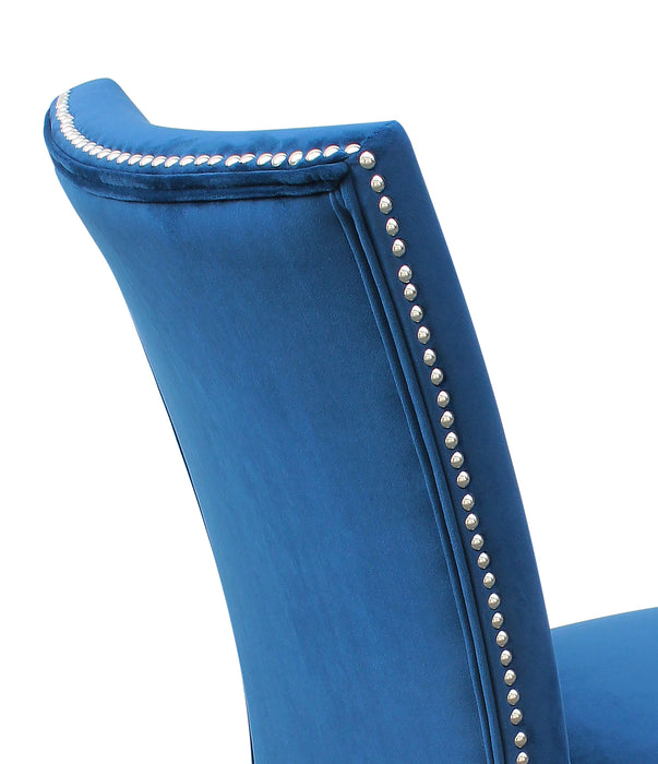 Ensemble de salle à manger Cami 7 pièces de hauteur comptoir avec table carrée de 54 po (L) avec dessus en marbre véritable et 6 chaises bleues