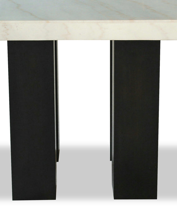 Ensemble de salle à manger Cami 7 pièces de hauteur comptoir avec table carrée de 54 po (L) avec dessus en marbre véritable et 6 chaises bleues