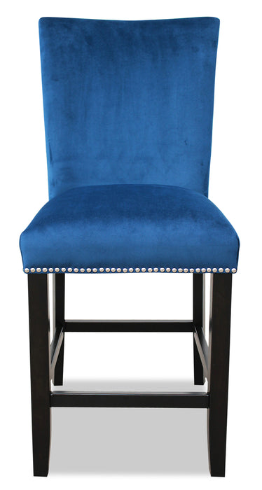 Chaise de salle à manger Cami de hauteur comptoir en tissu de velours - bleue