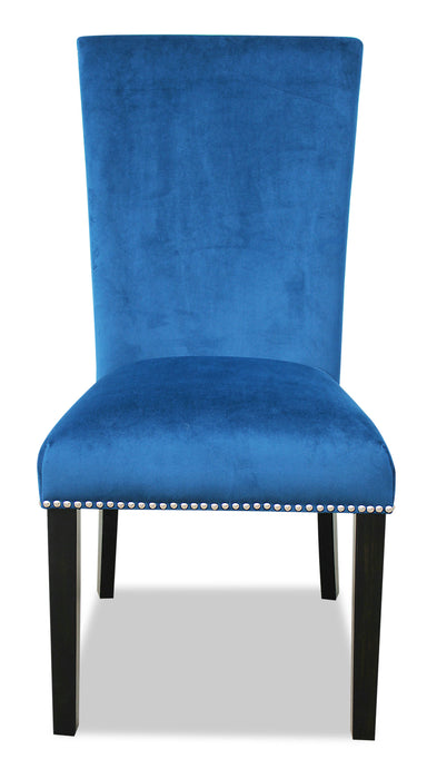 Chaise de salle à manger Cami en tissu de velours - bleue