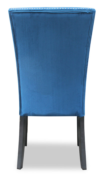 Chaise de salle à manger Cami en tissu de velours - bleue