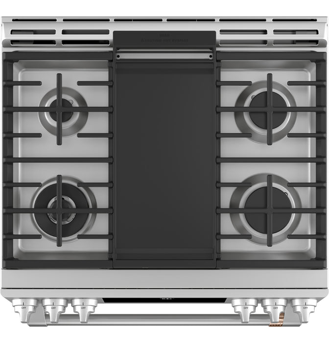 Cuisinière intelligente à gaz Café de 5,6 pi³ avec convection européenne véritable et grilles autonettoyantes - acier inoxydable - CCGS700P2MS1