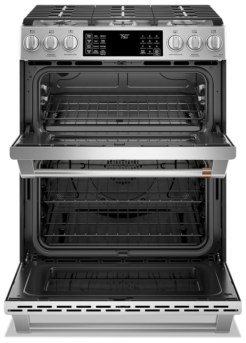 Cuisinière intelligente à gaz Café de 6,7 pi³ avec convection européenne véritable et grilles autonettoyantes - acier inoxydable - CCGS750P2MS1