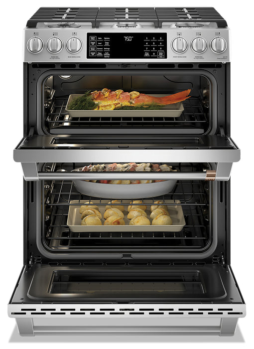 Cuisinière intelligente à gaz Café de 6,7 pi³ avec convection européenne véritable et grilles autonettoyantes - acier inoxydable - CCGS750P2MS1