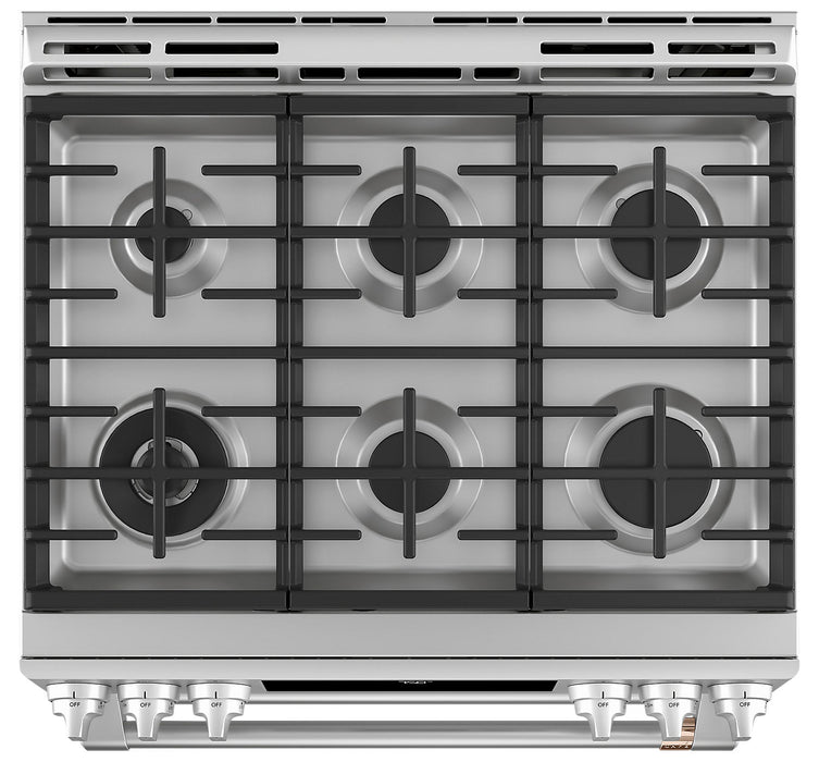 Cuisinière intelligente à gaz Café de 6,7 pi³ avec convection européenne véritable et grilles autonettoyantes - acier inoxydable - CCGS750P2MS1