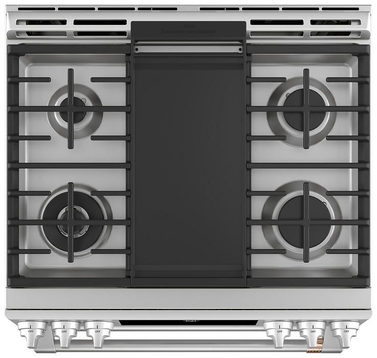 Cuisinière intelligente à gaz Café de 6,7 pi³ avec convection européenne véritable et grilles autonettoyantes - acier inoxydable - CCGS750P2MS1