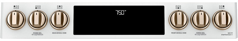 Cuisinière intelligente à gaz Café de 6,7 pi³ avec convection européenne véritable et grilles autonettoyantes - blanc mat - CCGS750P4MW2