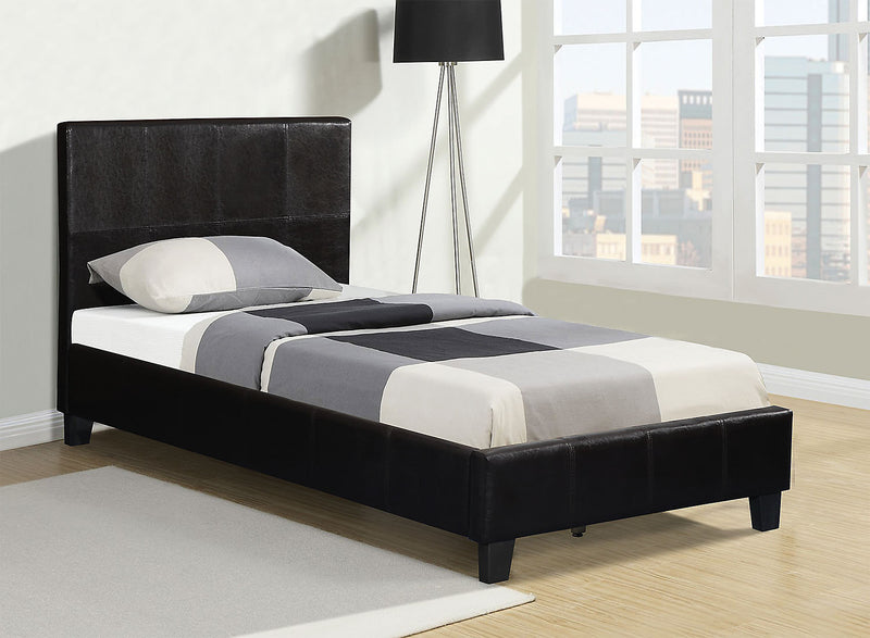 Lit rembourré Chase en tissu de cuir végétalien brun - format lit simple