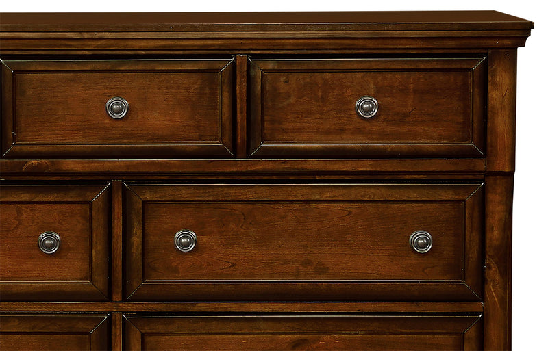 Commode Chelsea de 60 po (L) x 38 po (H) à 7 tiroirs pour la chambre à coucher - brun cerisier