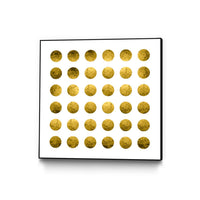 Œuvre d'art murale sur toile encadrée noire « Golden Spots White » 20 x 20