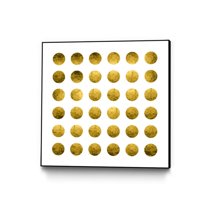 Œuvre d'art murale sur toile encadrée noire « Golden Spots White » 20 x 20