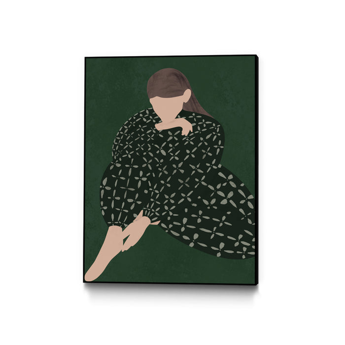 Œuvre d'art murale sur toile encadrée noire « Woman In Green » 30 x 40
